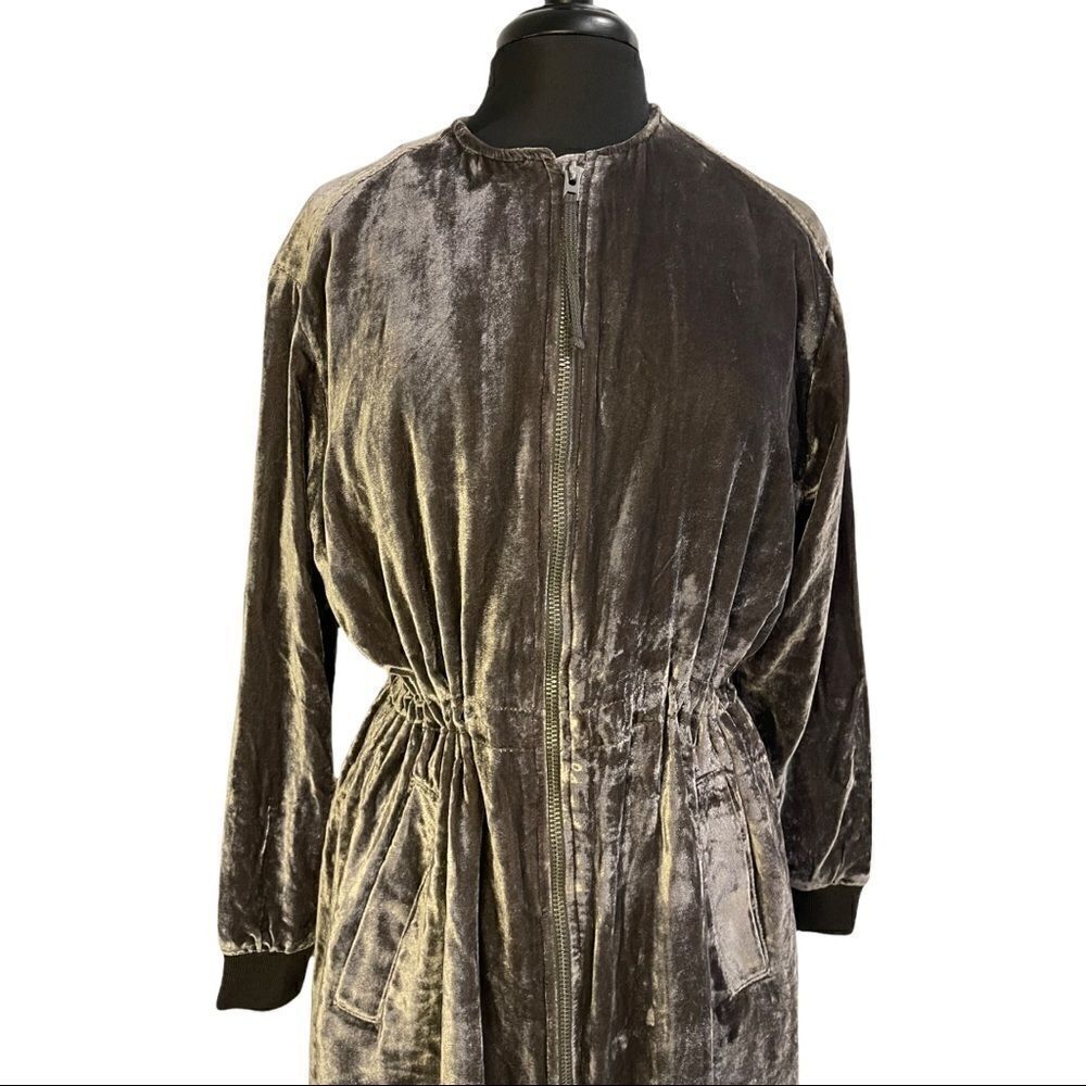 GAP Pavement Gray Velvet Zip Front Midi Bomber Jacket Sz S - Picture 2 of 16